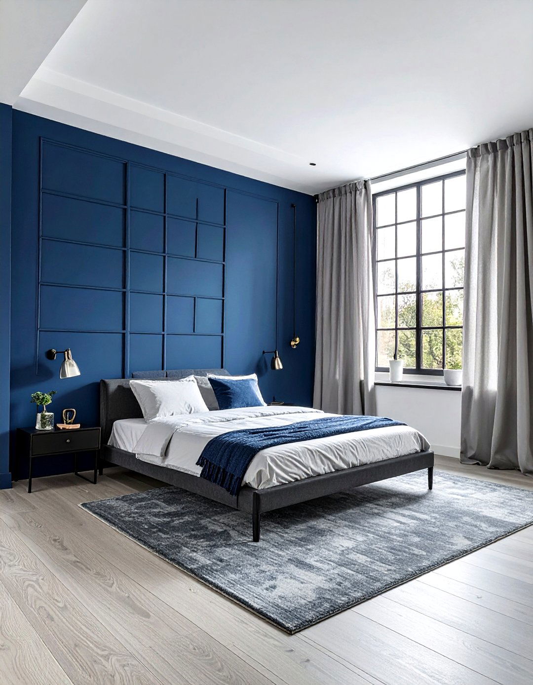 Iron Window Frame Blue Wall - 30 industrial blue bedroom ideas