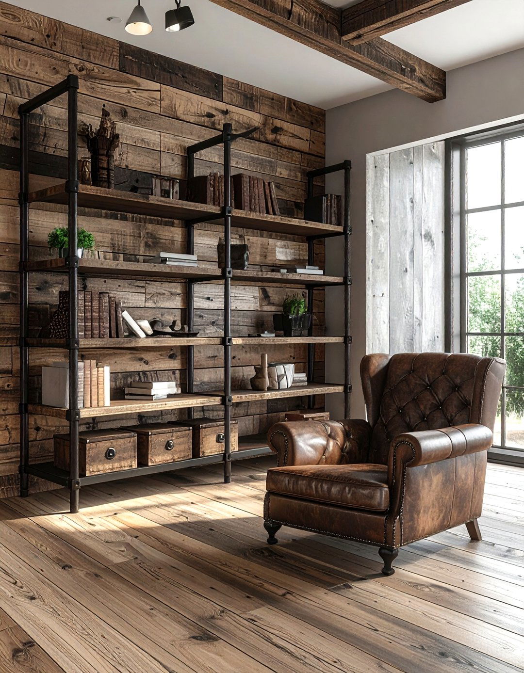 Iron and reclaimed wood - 30 mixed material bedroom ideas