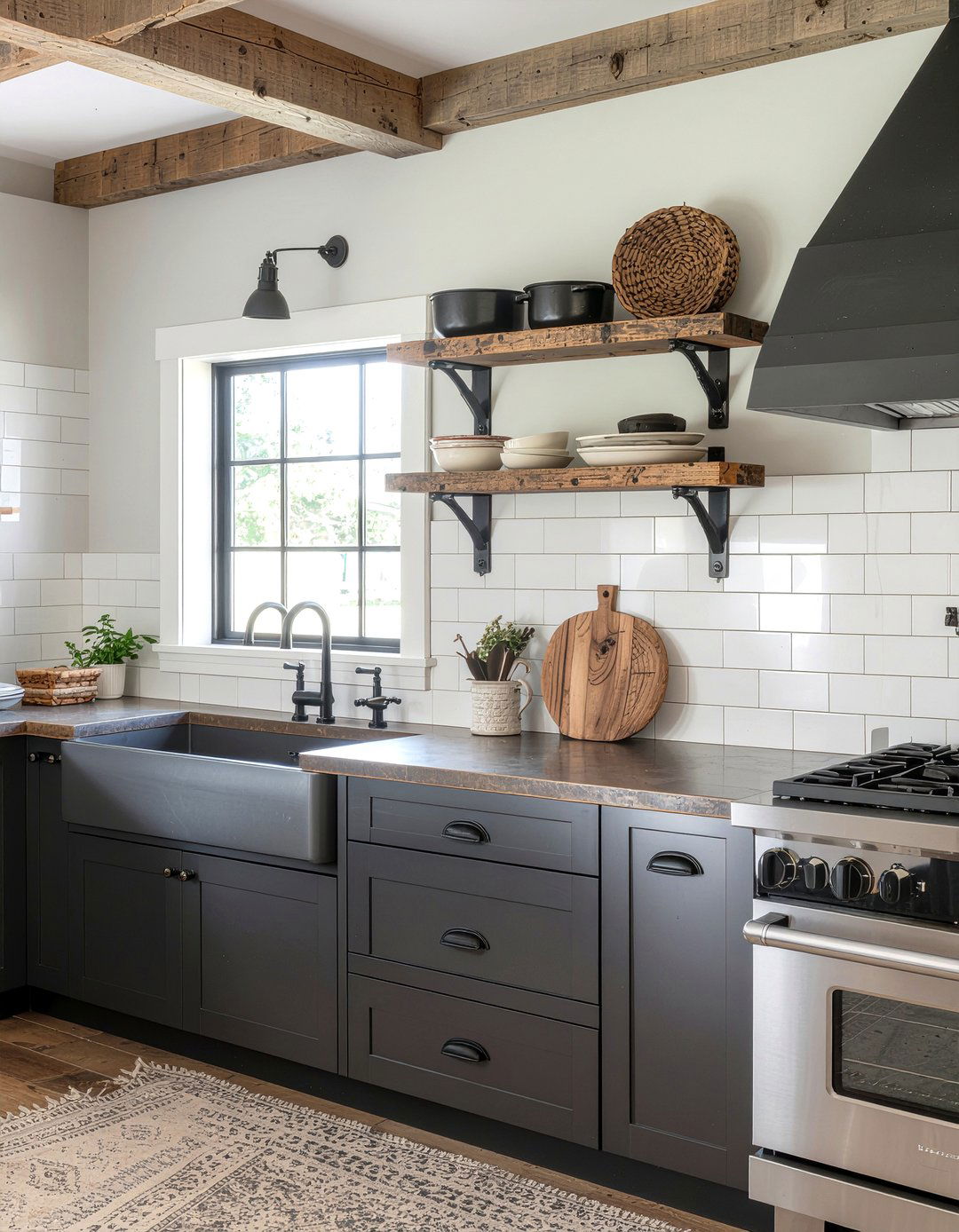 Iron and rustic wood kitchen - 30 mixed material kitchen ideas