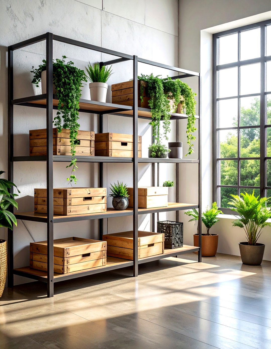 Iron frame shelving unit - 30 living room industrial furniture ideas