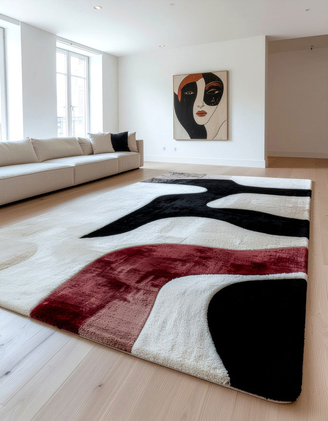 Irregular shape rug layering - 30 living room rug layering ideas