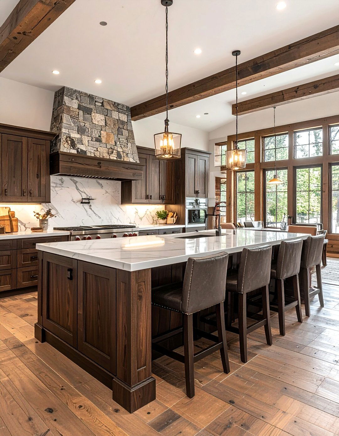 Island Centered Cabin Kitchen - 30 rustic cabin kitchen ideas