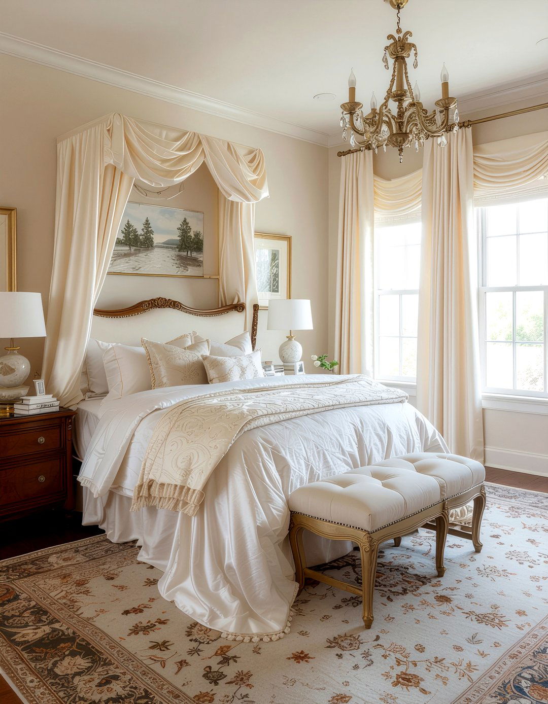 Ivory Satin Drapes - 30 satin bedroom ideas