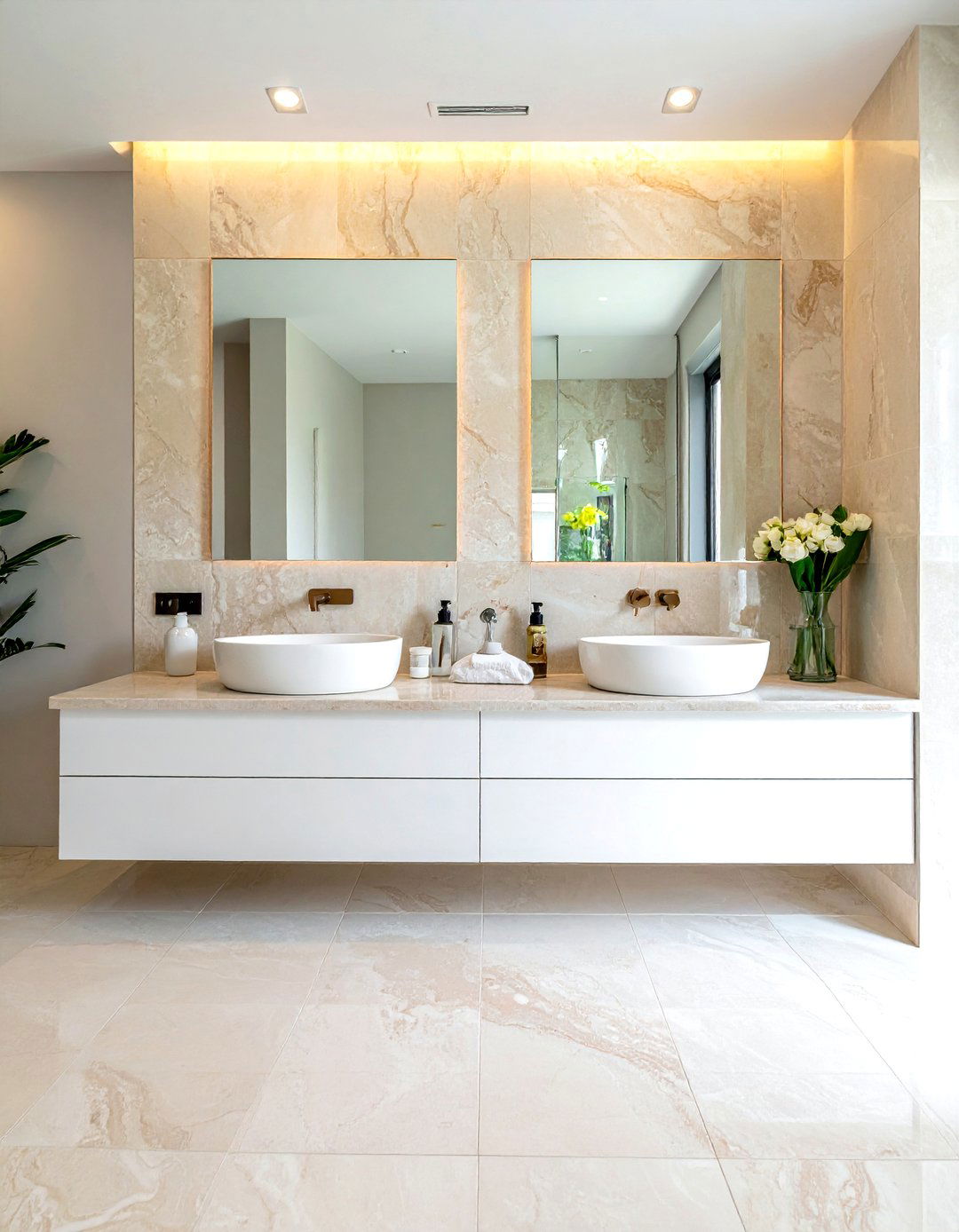 Ivory Travertine Double Vanity - 30 travertine bathroom ideas