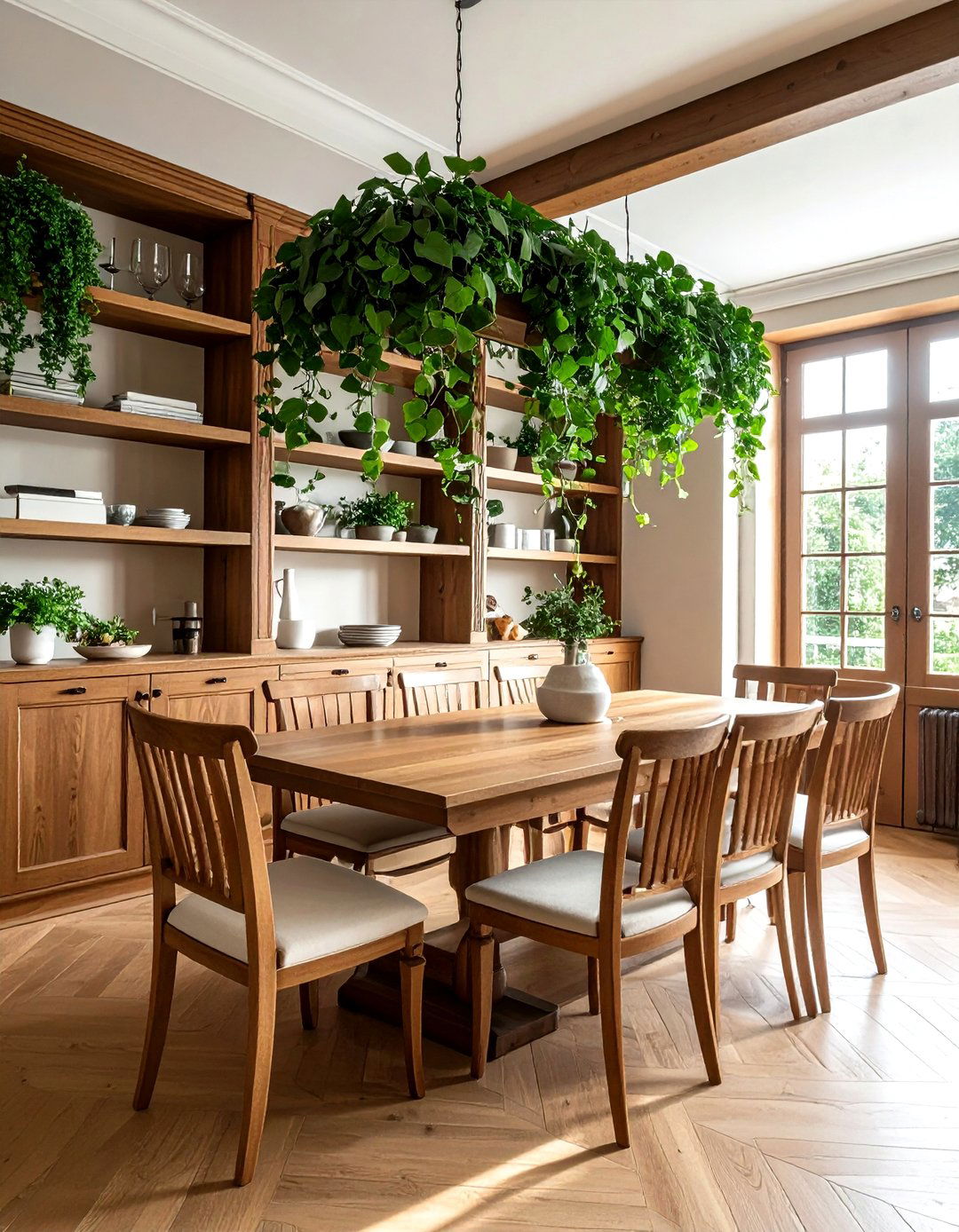 Ivy Trailing From Shelves - 30 dining room hanging plant ideas