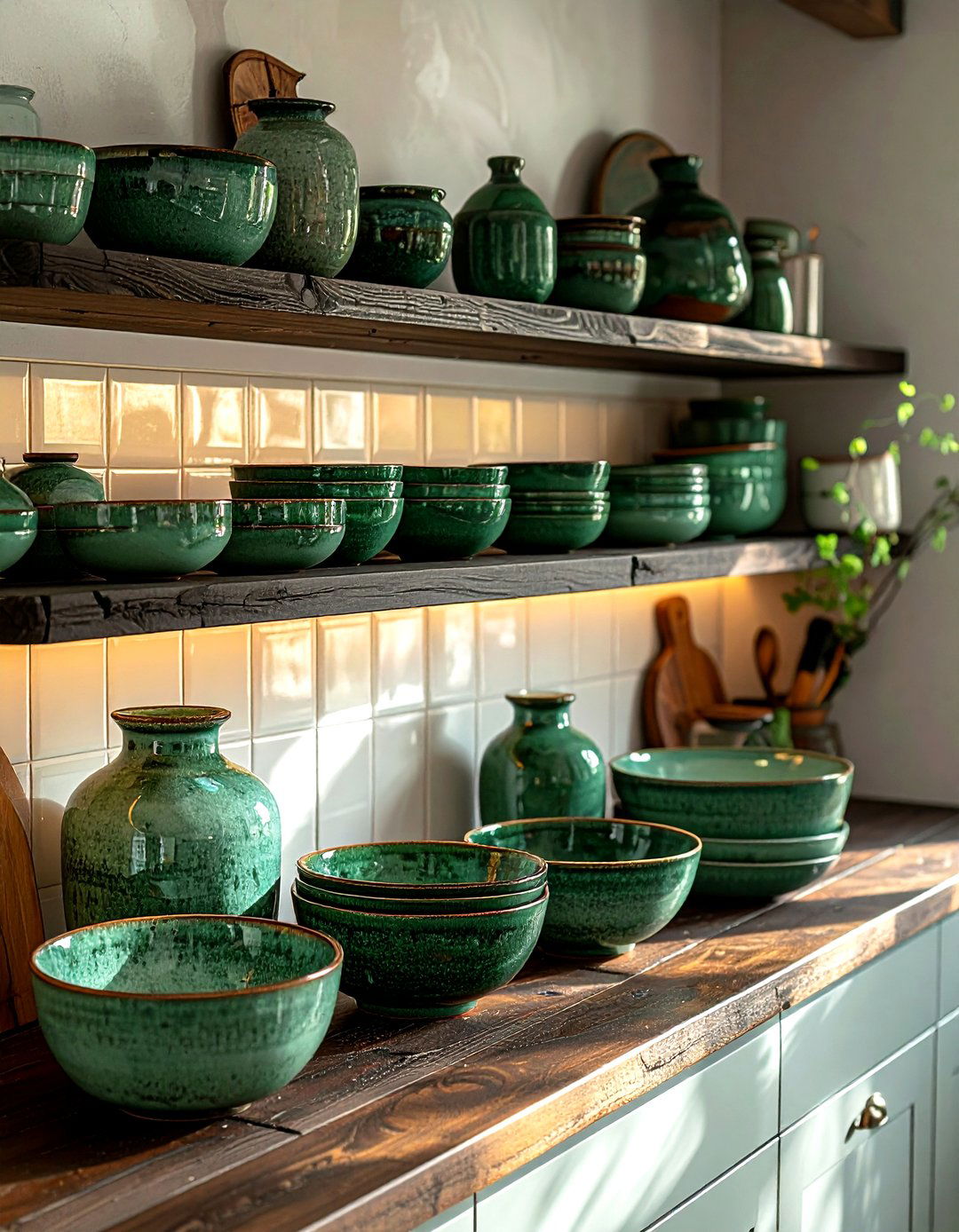 Jade Green Kitchen Pottery - 30 green kitchen decor ideas
