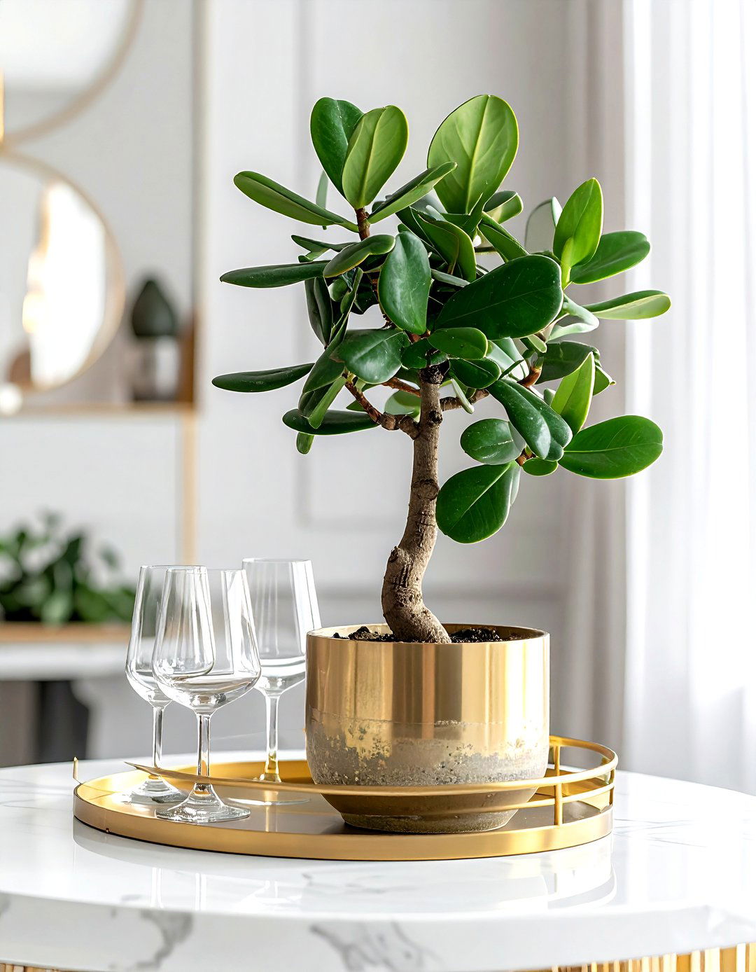 Jade Plant on Dining Room Bar Cart - 30 dining room indoor plant ideas