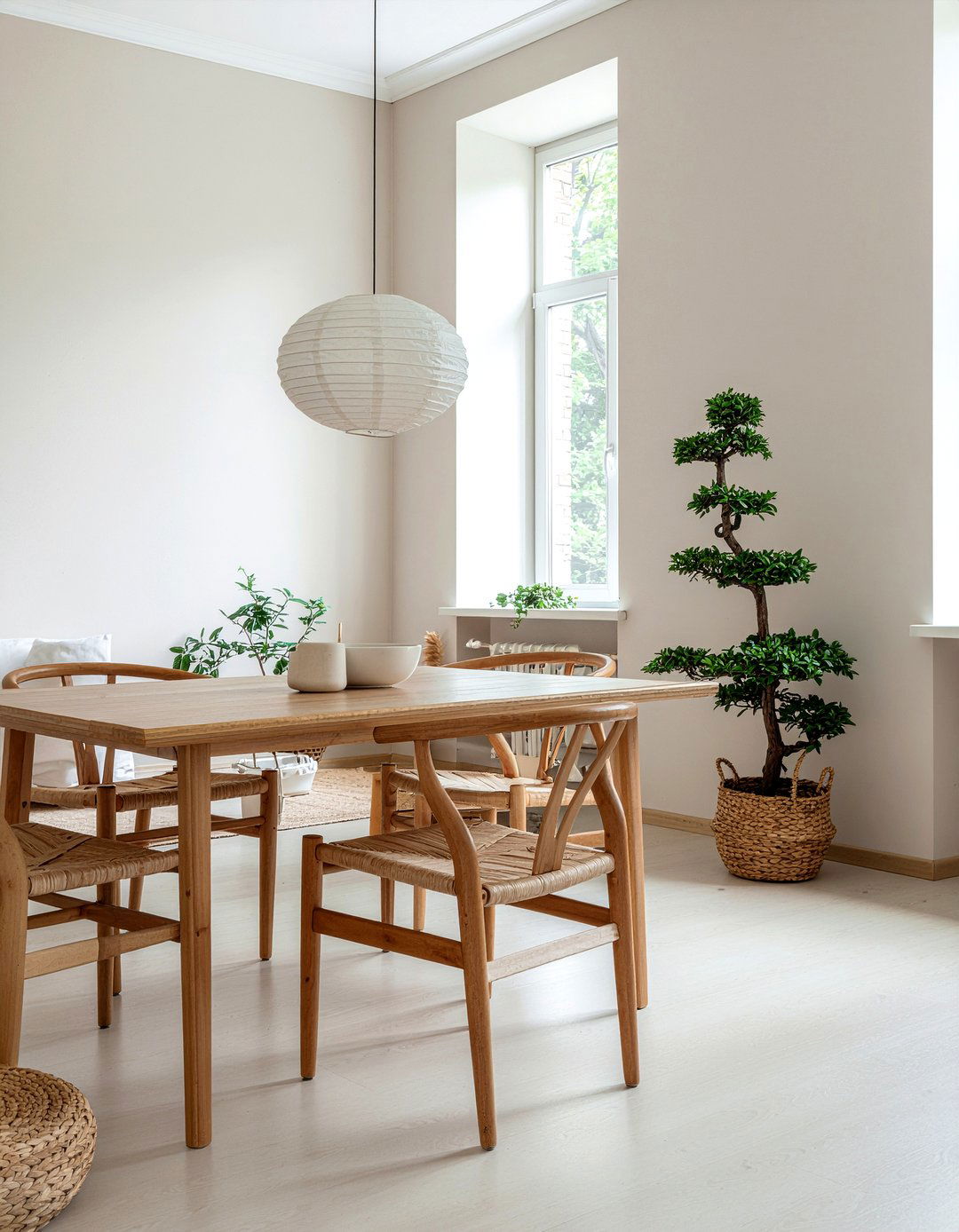 Japandi Neutral Tone Dining Room - 30 no rug dining room ideas