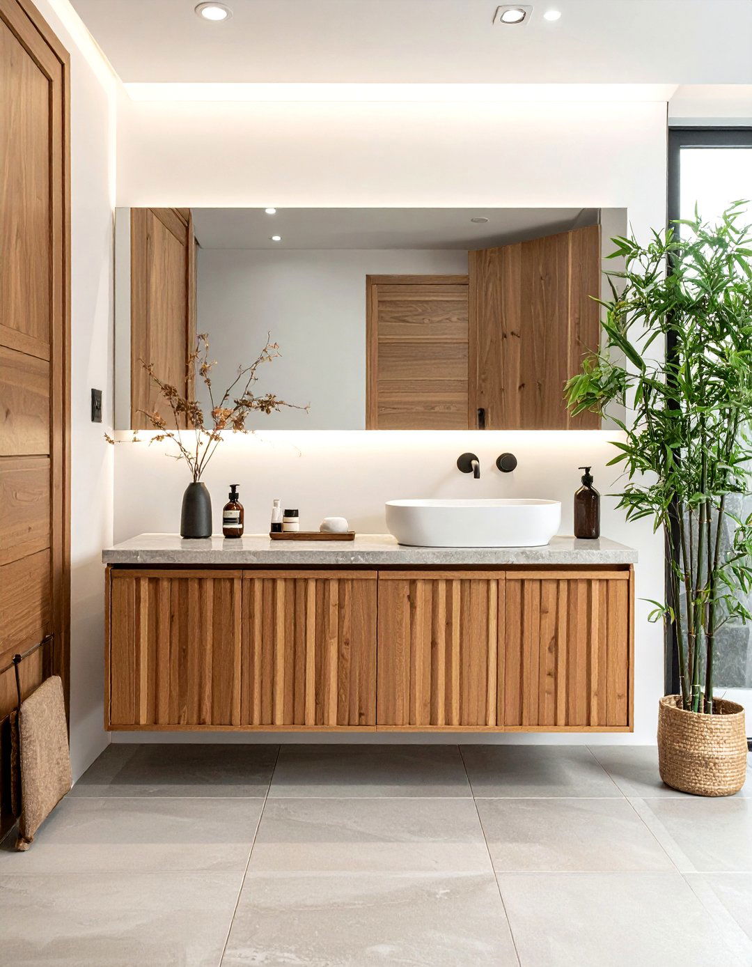 Japandi Wood Vanity - 30 wood vanity bathroom ideas