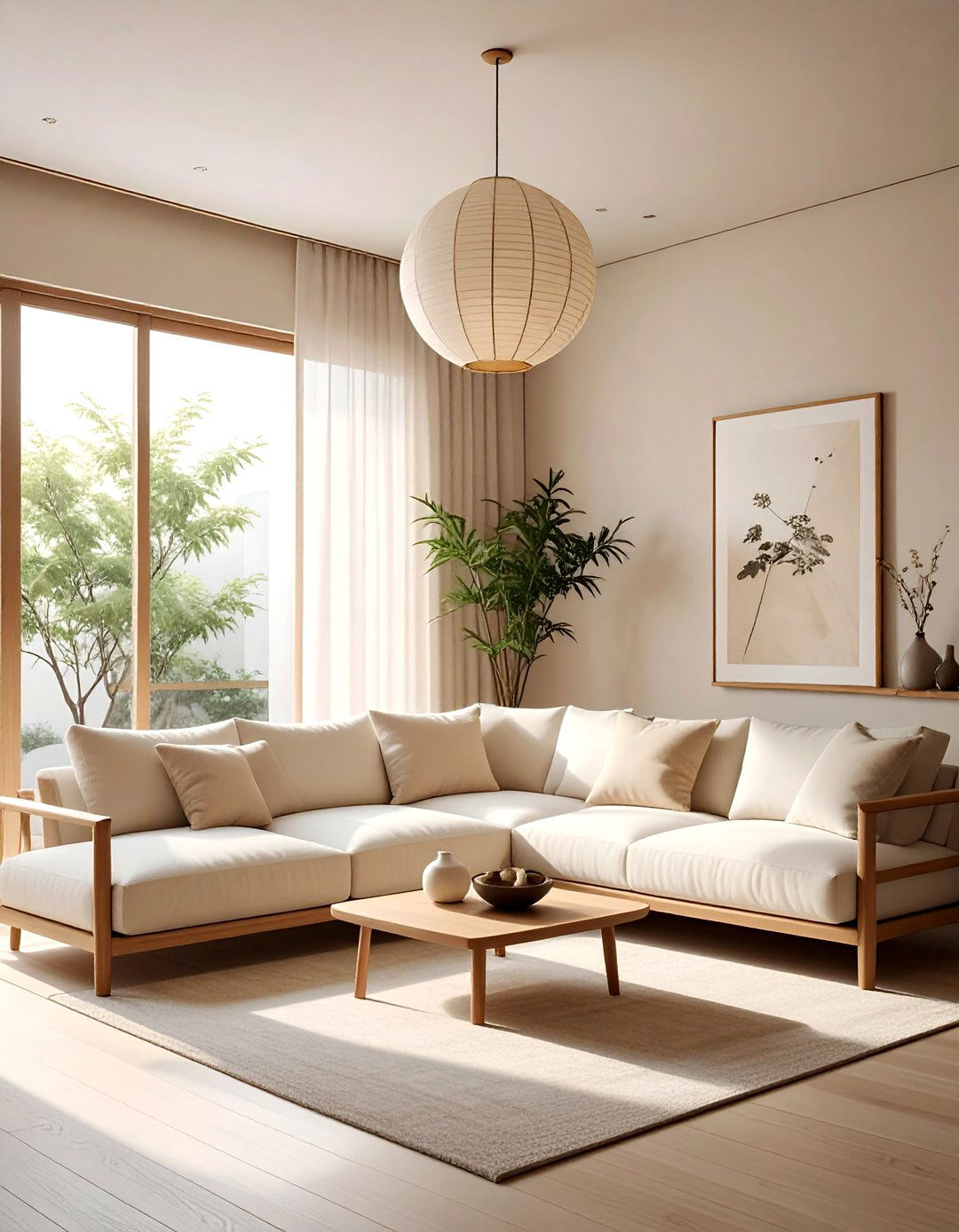 Japandi cream living room - 30 cream and white living room ideas