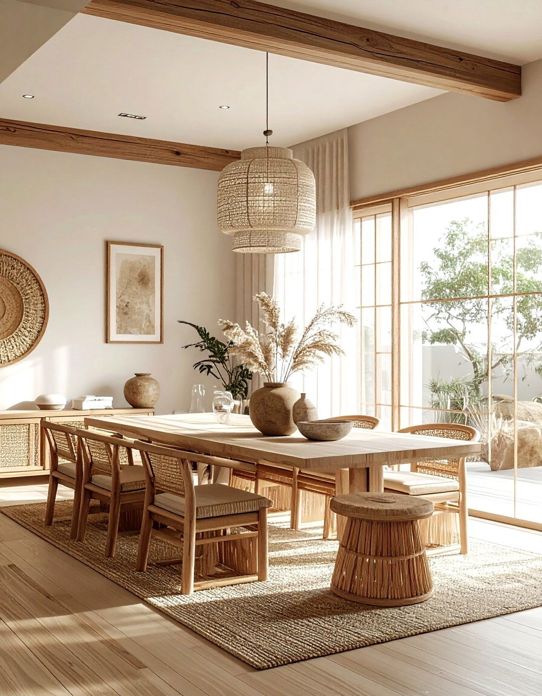 Japandi dining room with cane - 30 cane dining room ideas