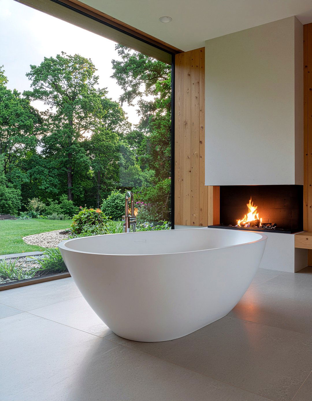 Japanese Soaking Tub With Minimalist Fireplace - 30 freestanding tub with fireplace ideas