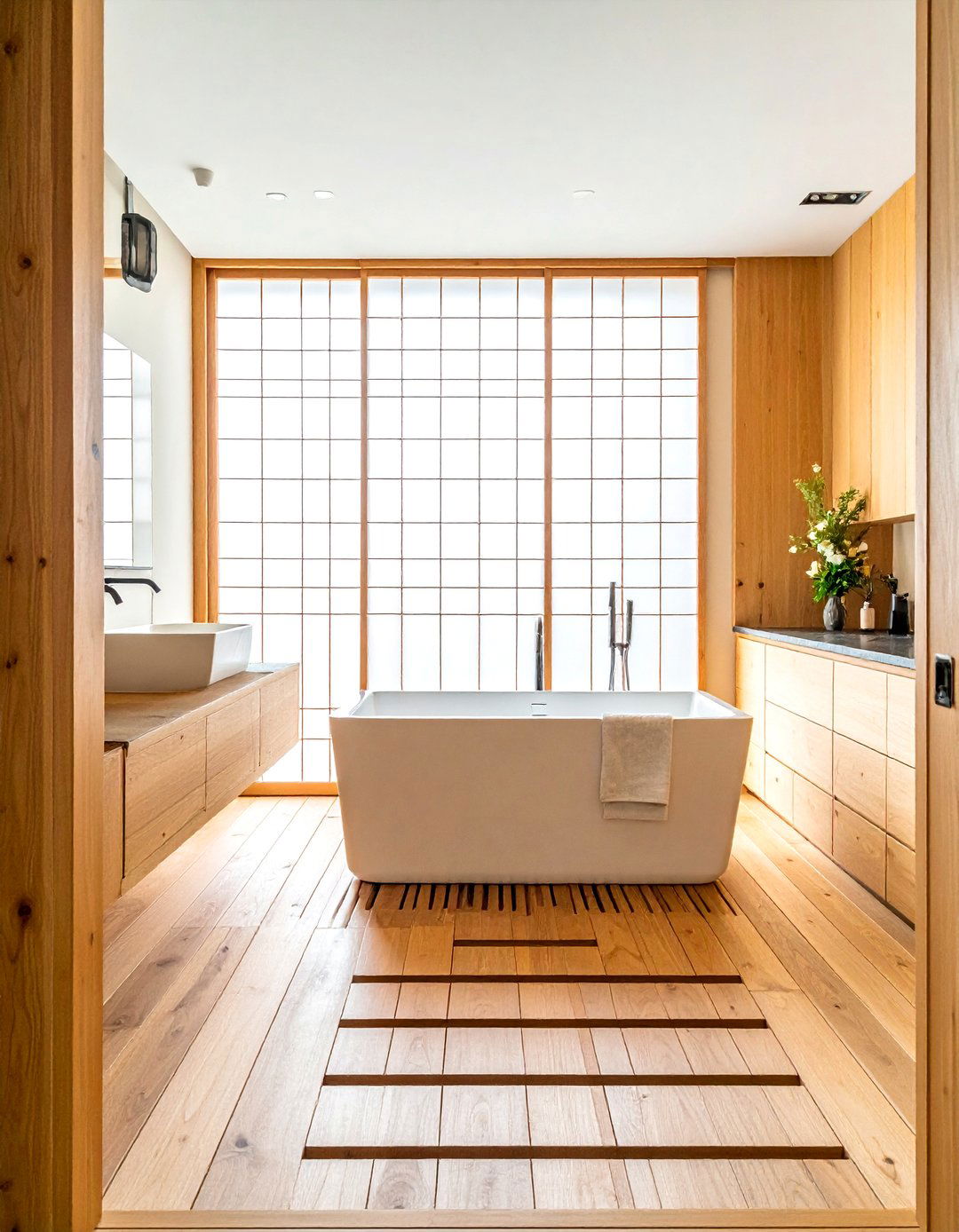 Japanese Style Wood Floor Bathroom - 30 wood floor bathroom ideas