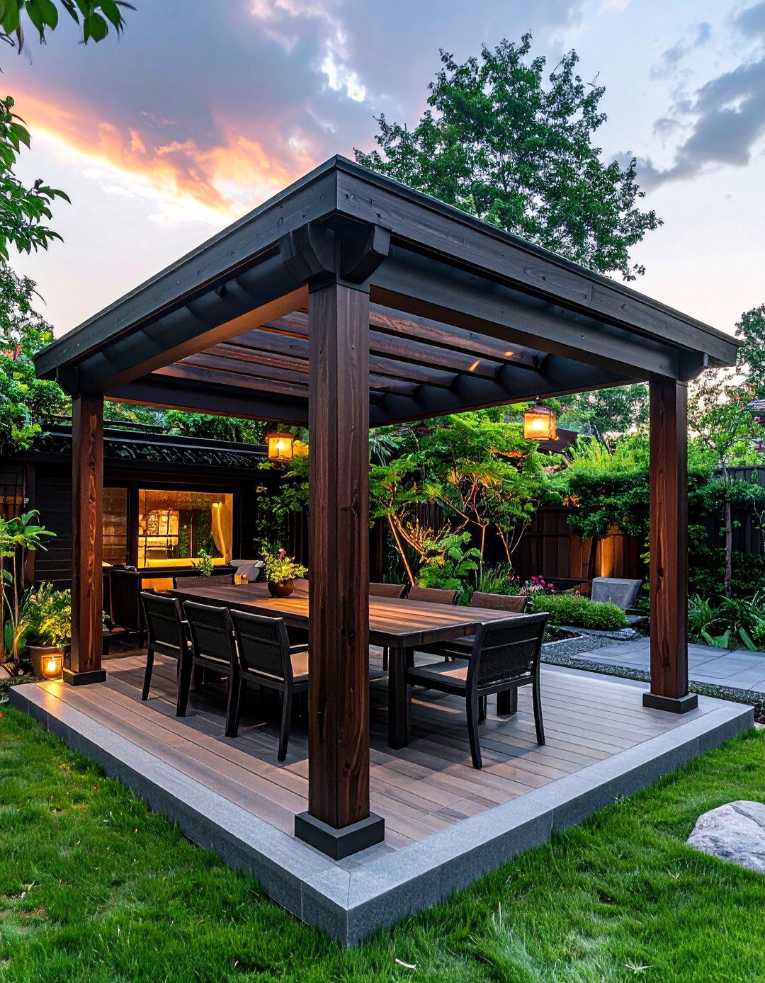 Japanese inspired pergola - 30 pergola dining ideas