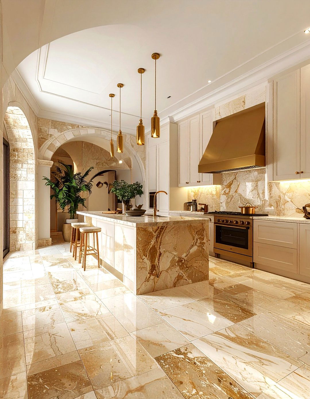 Jerusalem stone kitchen - 30 natural stone floor kitchen ideas