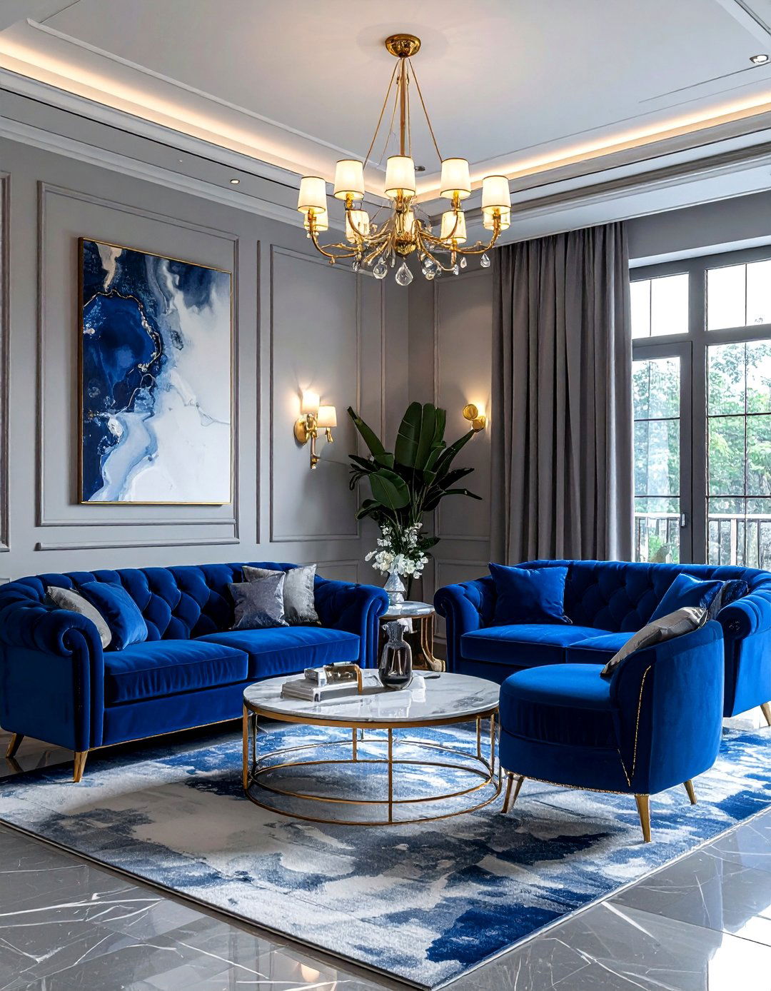 Jewel Blue And Light Gray Living Room - 30 blue and gray living room ideas