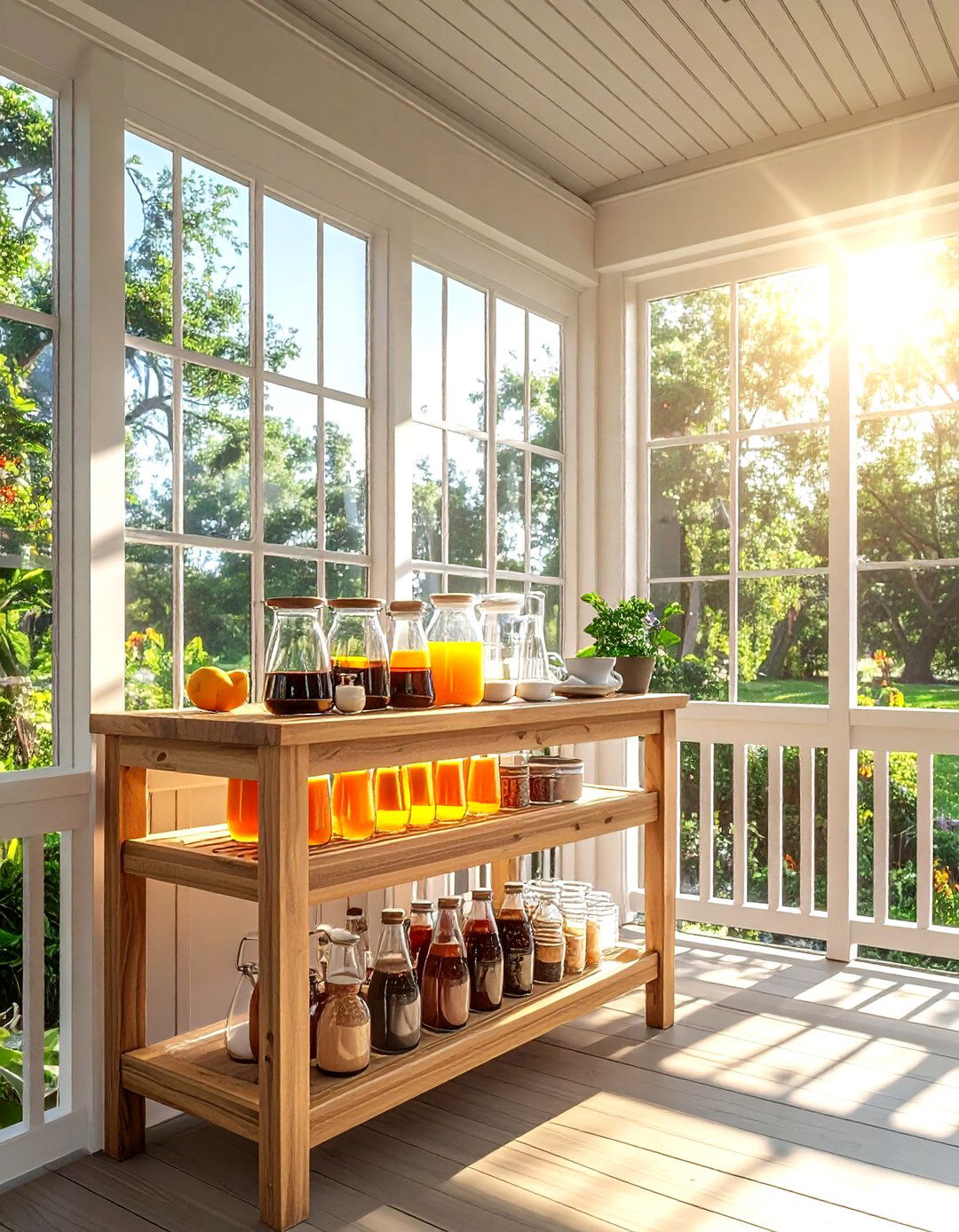Juice and coffee station - 30 screened porch decor ideas