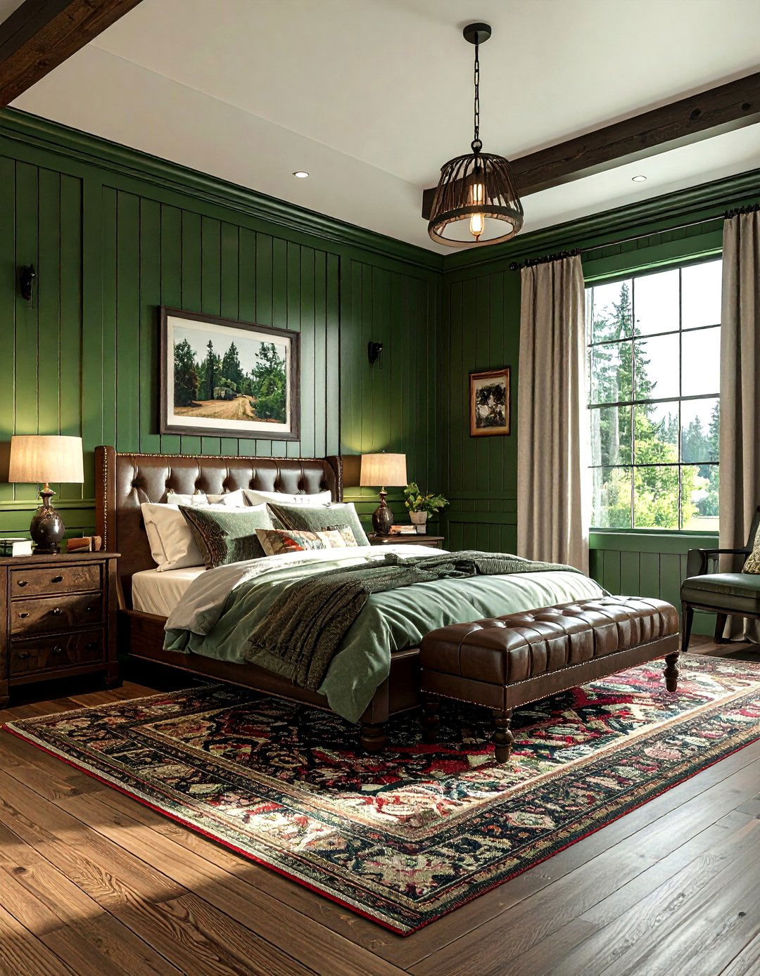 Juniper Green Wood Paneled Bedroom - 30 farmhouse green bedroom ideas