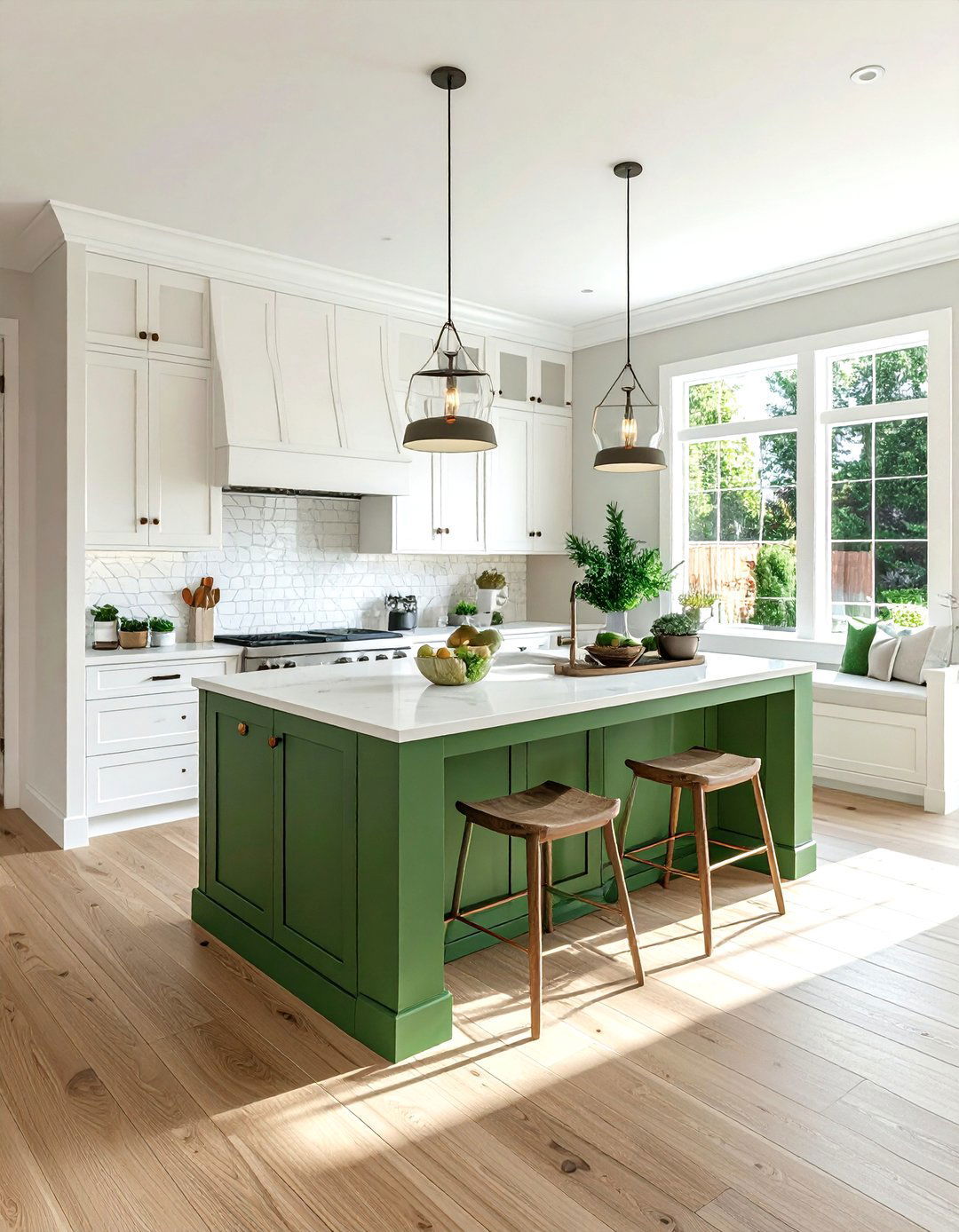 Juniper green kitchen island white breakfast nook - 30 green and white kitchen ideas