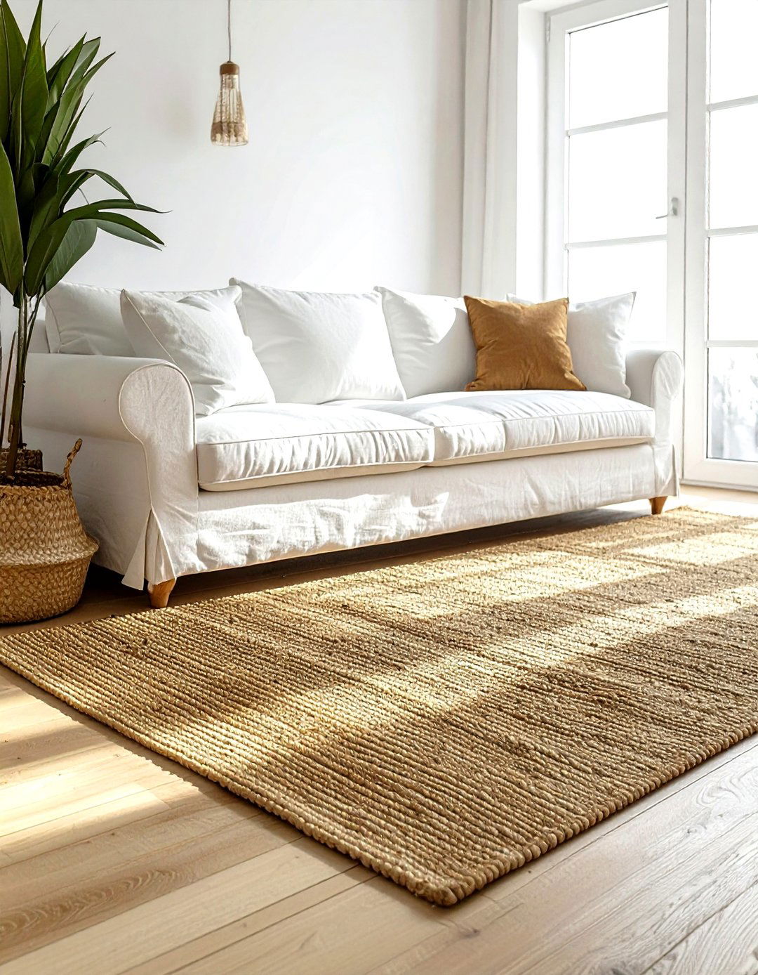 Jute Area Rug - 30 soft minimalist living room ideas