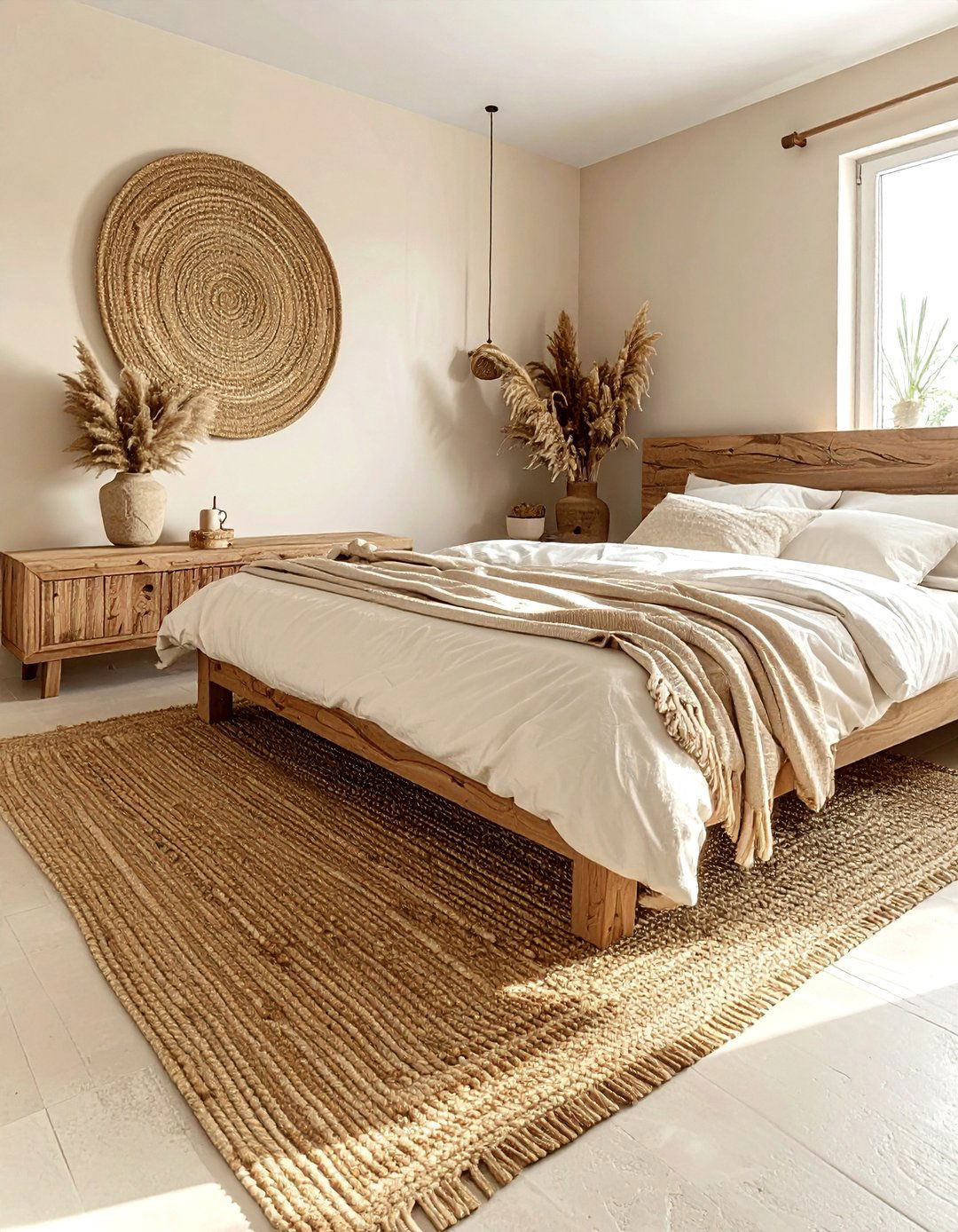 Jute Bedroom Rug - 30 bohemian beige bedroom ideas