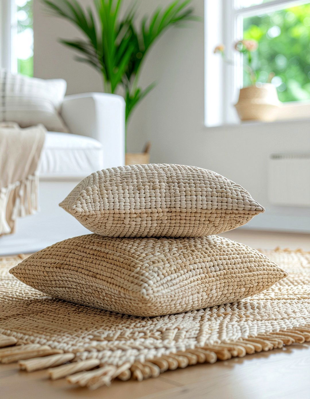 Jute Floor Pillow - 30 woven living room ideas
