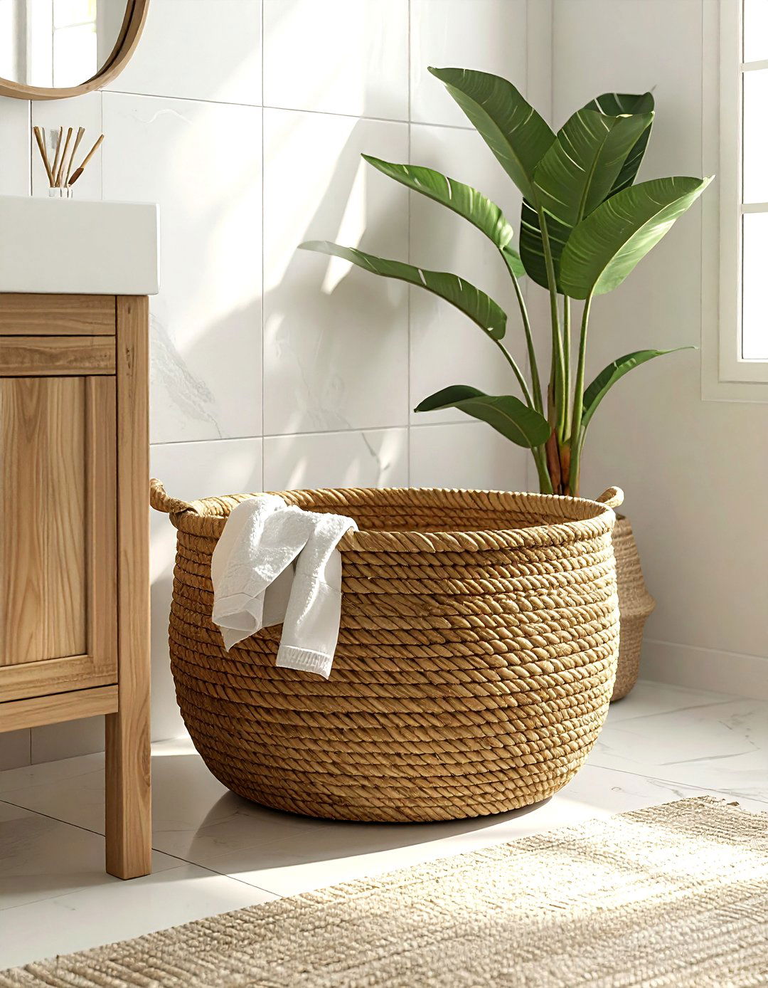 Jute Laundry Basket - 30 beige bathroom accessories ideas