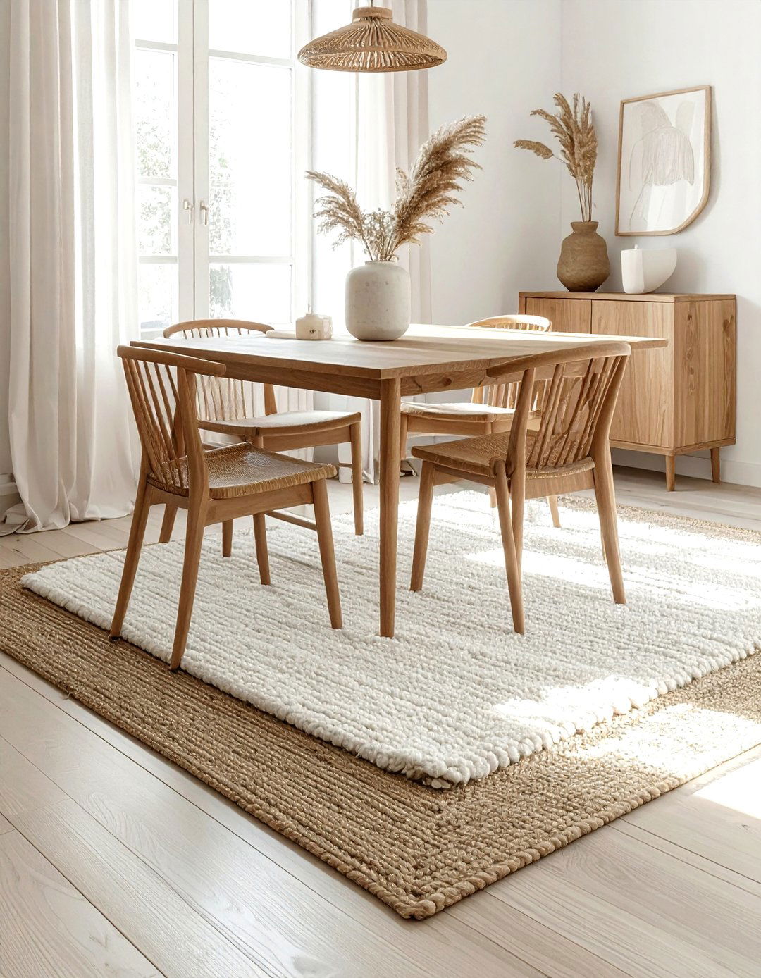 Jute Rug Under Wool Rug - 30 dining room texture layering ideas