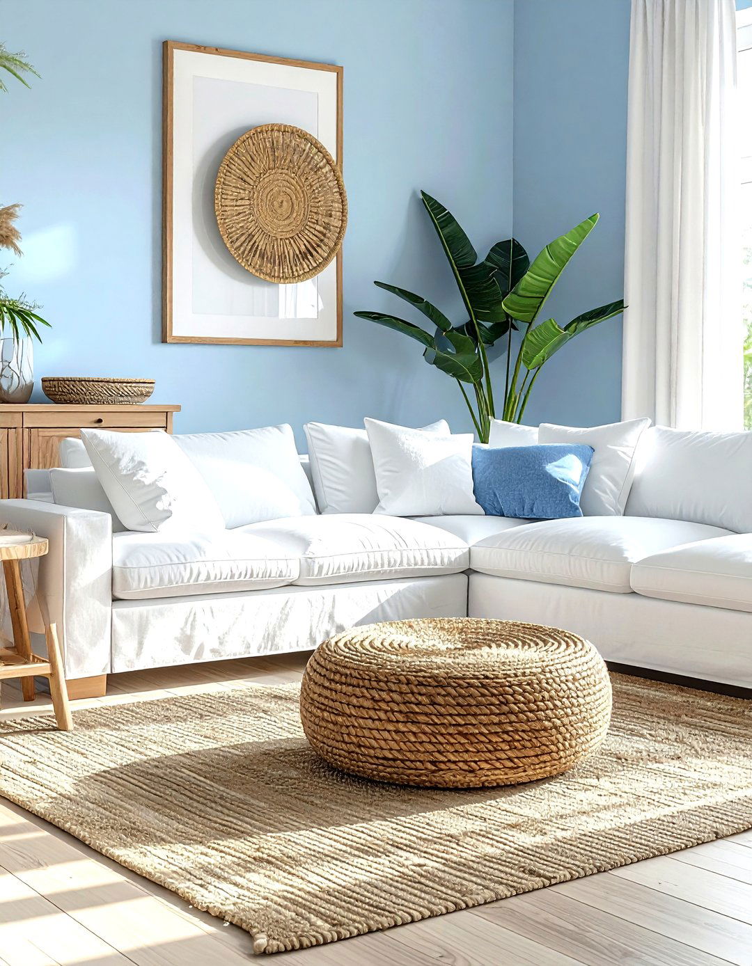 Jute Woven Ottoman - 30 living room pouf seating ideas