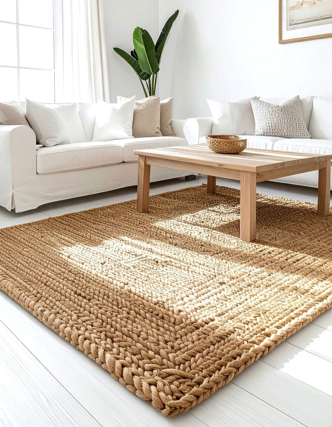 Jute area rug - 30 coastal home decor ideas