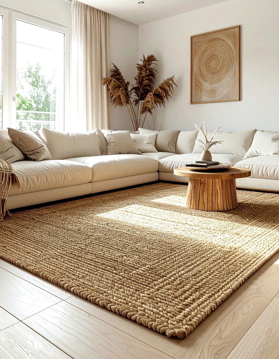 Jute area rug - 30 beige living room accessories ideas