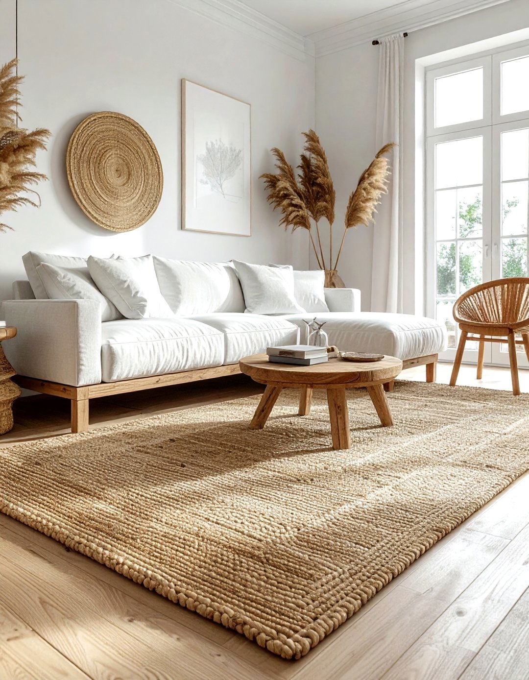 Jute area rug living room - 30 beige living room furniture ideas