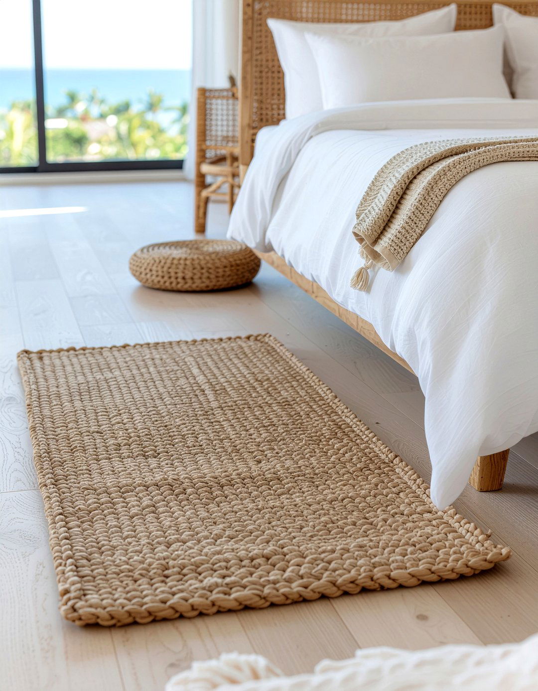 Jute bedside rug - 30 coastal bedroom ideas
