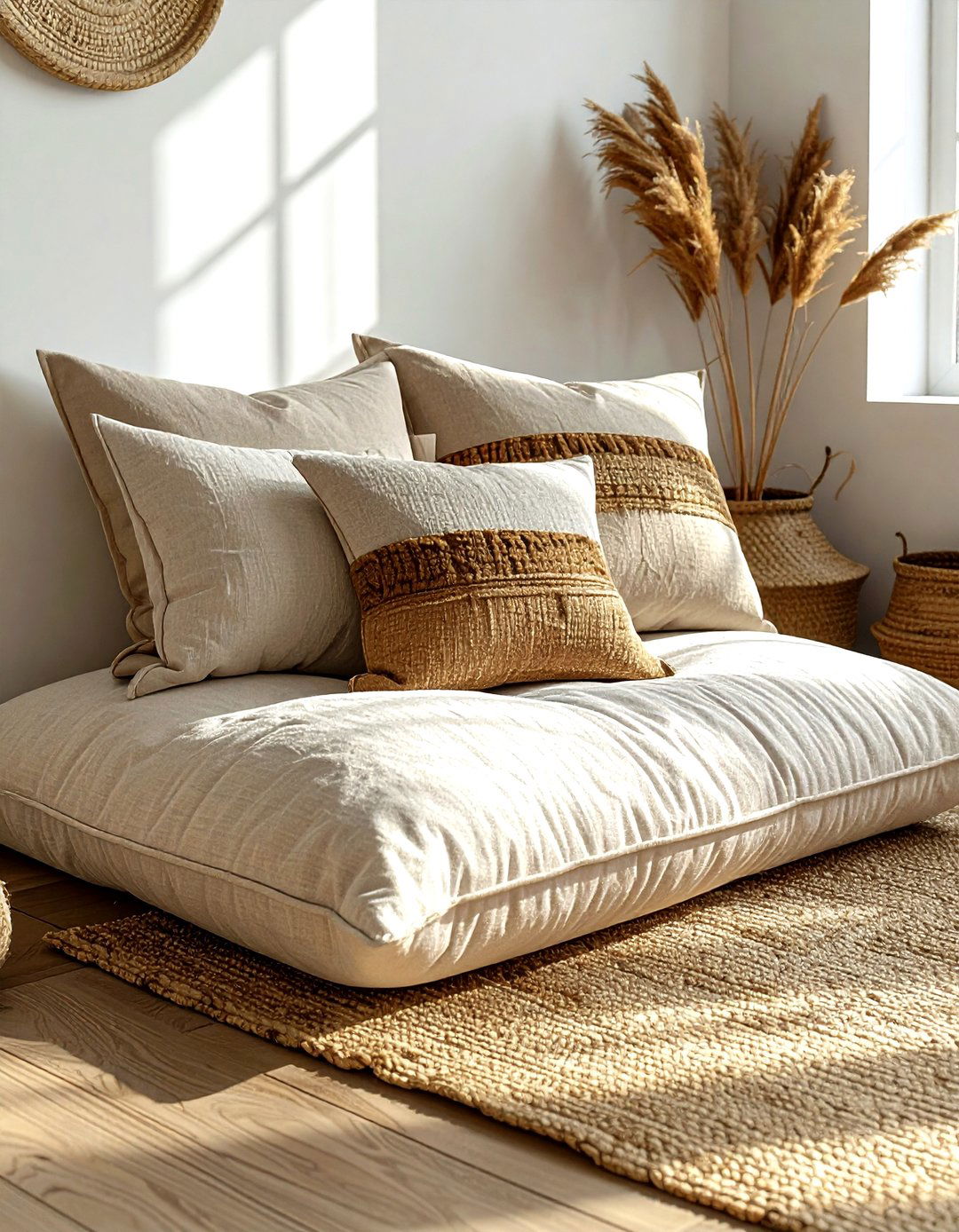 Jute floor cushion - 30 jute decor ideas