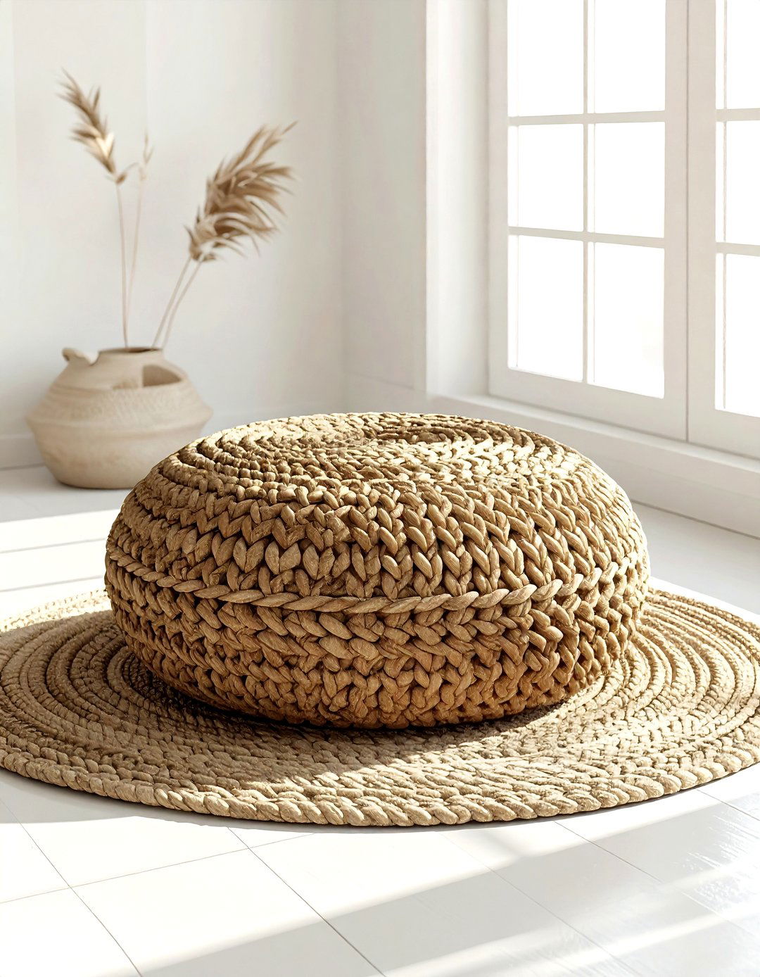 Jute floor pouf - 30 jute decor ideas
