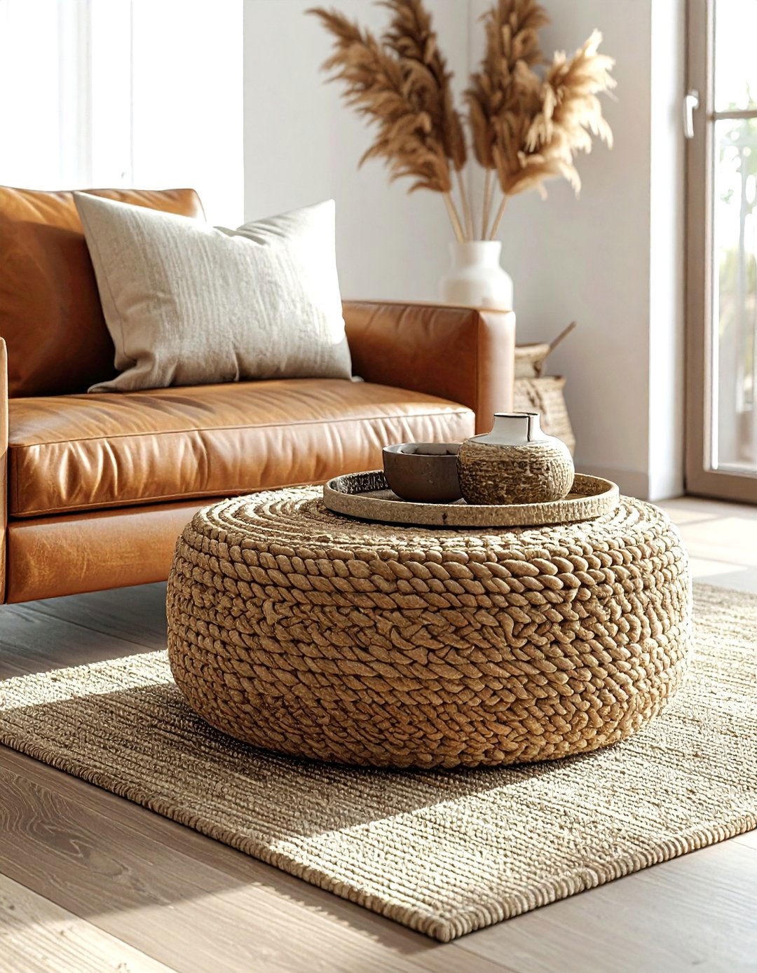Jute ottoman - 30 jute decor ideas