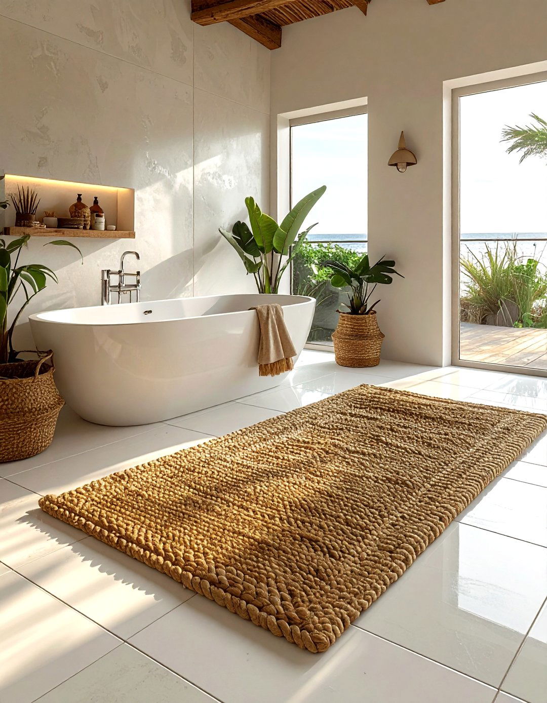 Jute rug - 30 beach house bathroom ideas