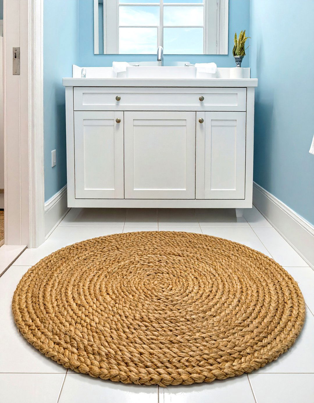 Jute rug bathroom - 30 coastal bathroom ideas
