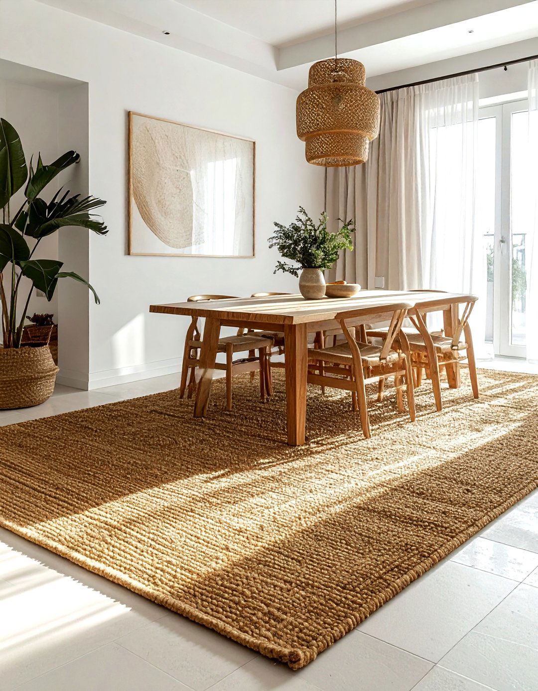 Jute rug dining room - 30 nature-inspired dining room ideas