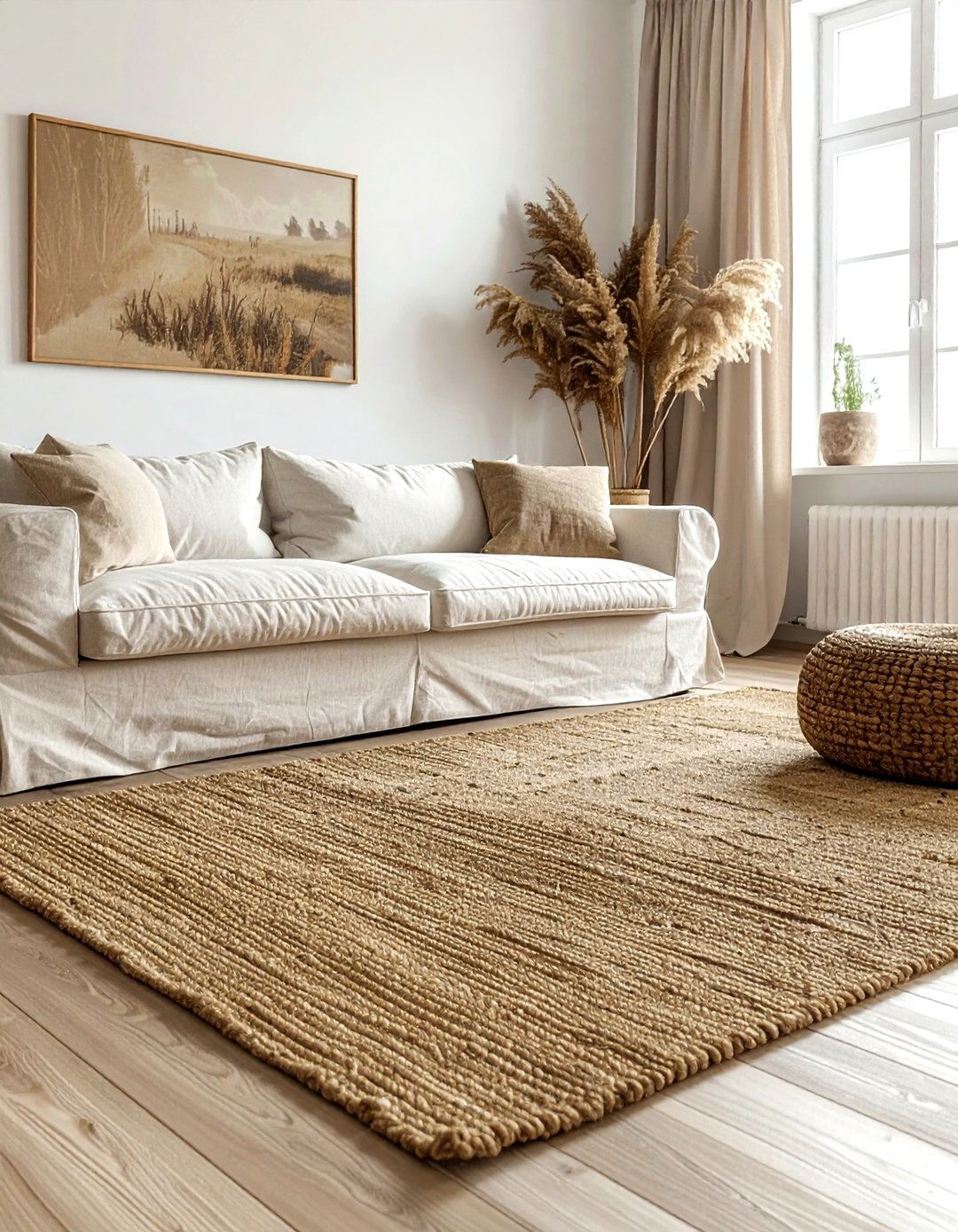 Jute rug living room - 30 bohemian beige living room ideas