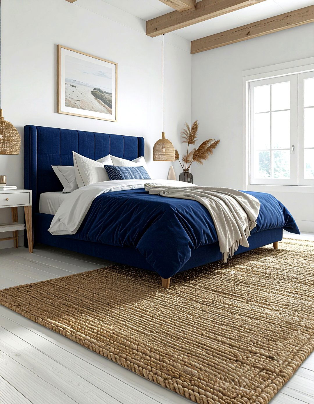 Jute rug navy bedroom - 30 coastal navy bedroom ideas