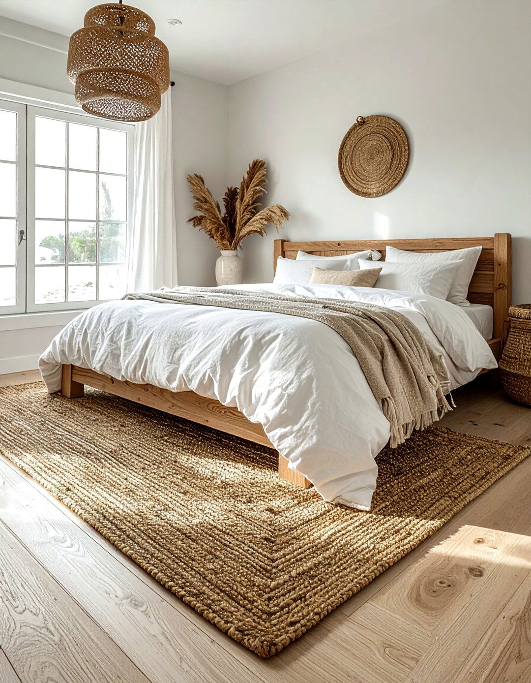 Jute rug under bed - 30 bedroom rug ideas