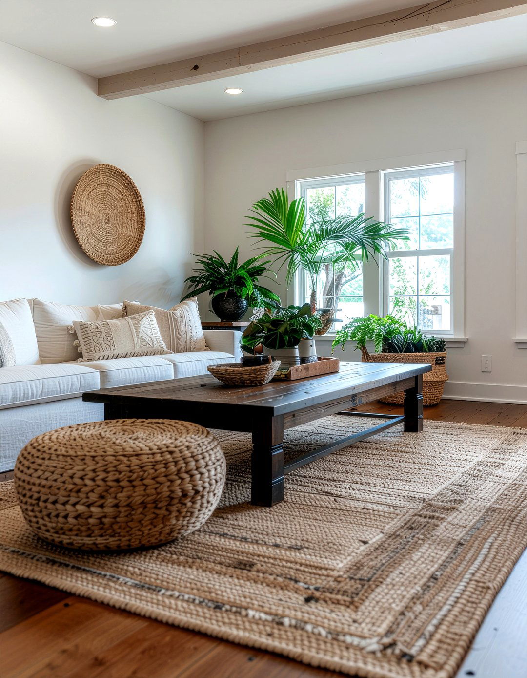 Jute rug with vintage rug - 30 layered rug ideas