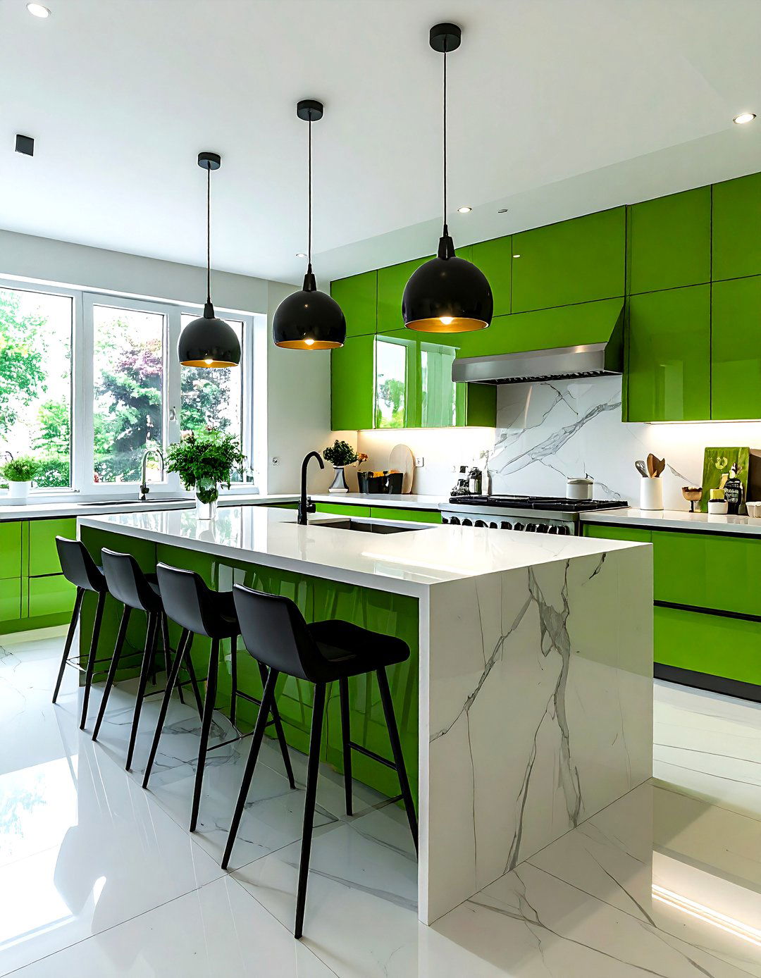 Kelly green kitchen island white quartz - 30 green and white kitchen ideas