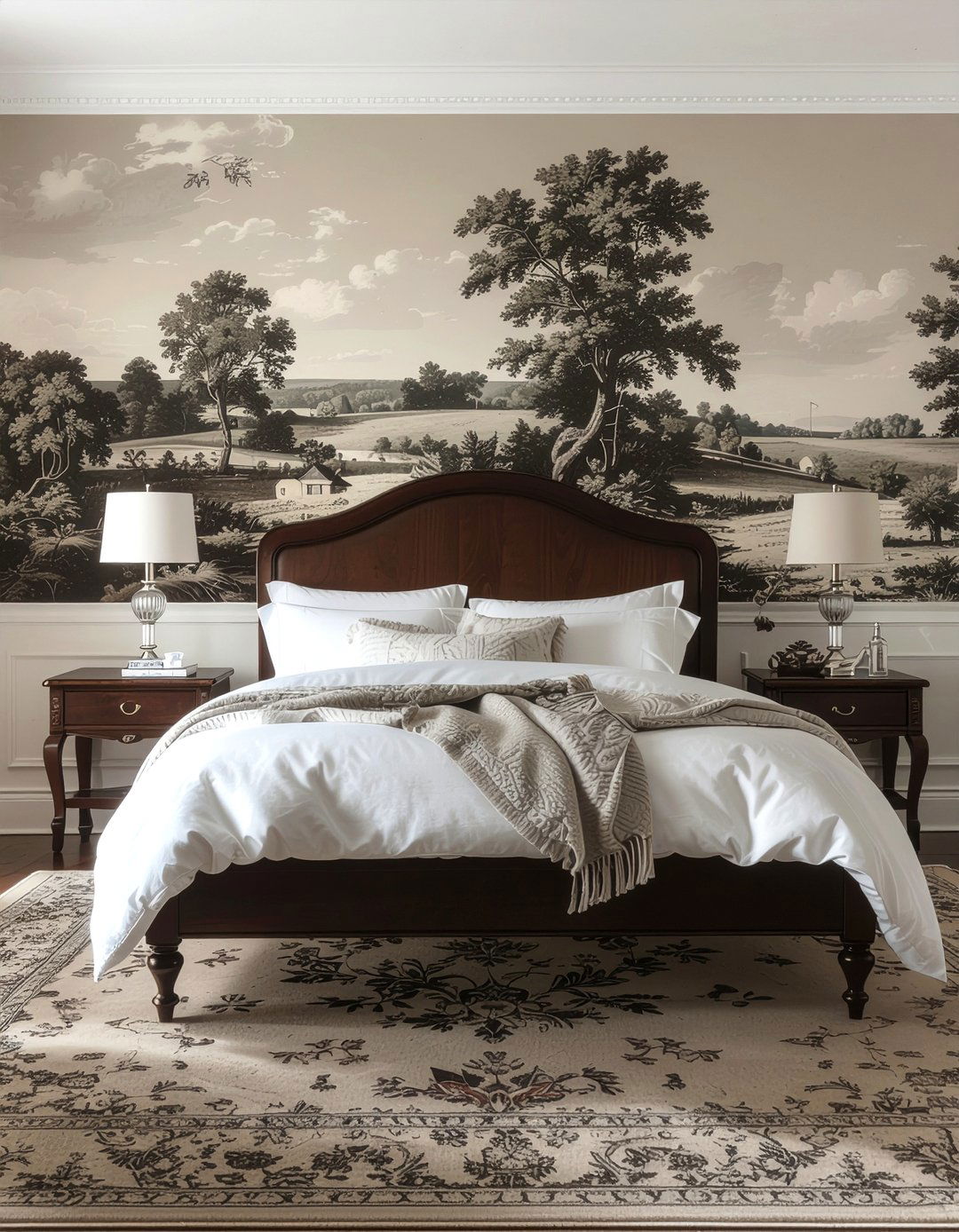 Khaki Toile Wallpaper - 30 bedroom neutral wallpapers