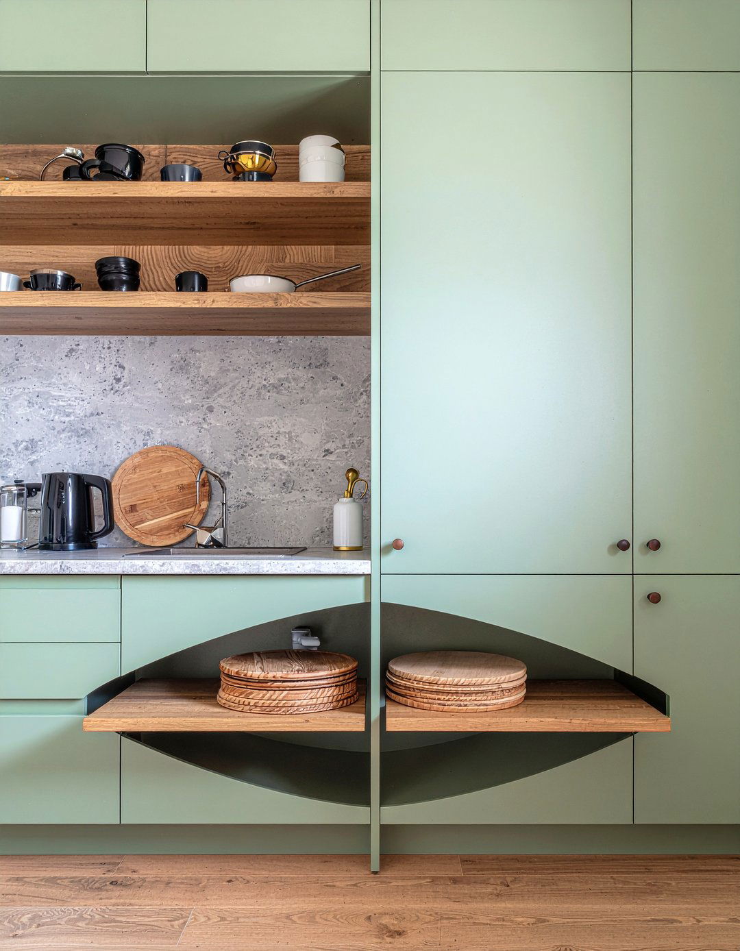 Kidney shaped shelf - 30 blind corner cabinet kitchen ideas