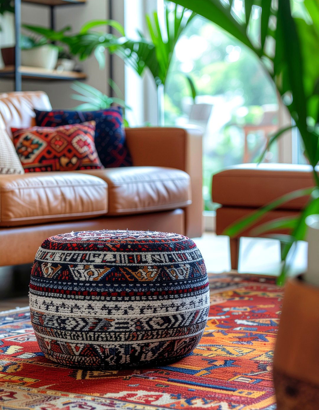 Kilim Pattern Pouf - 30 living room pouf ideas
