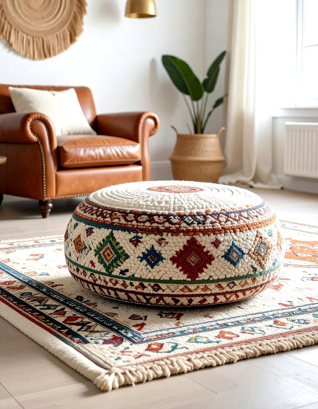 Kilim Rug Pouf - 30 living room pouf seating ideas