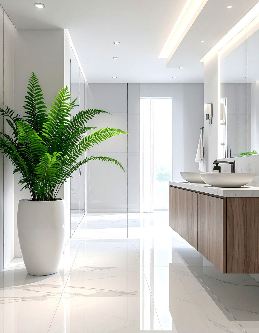 Kimberly Queen Fern Floor Planter - 30 bathroom fern ideas