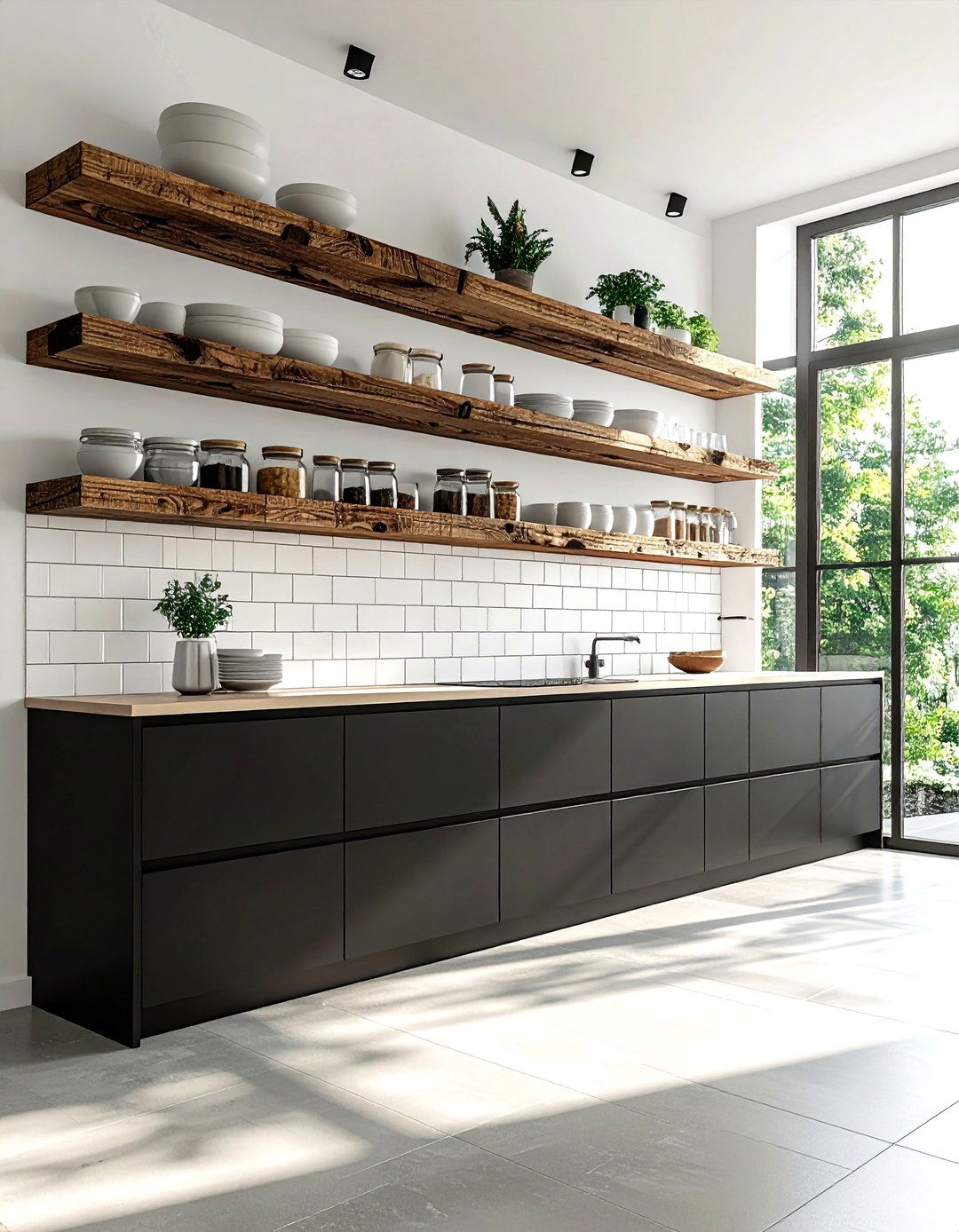 Kitchen With Floating Shelves - 30 one-wall kitchen ideas